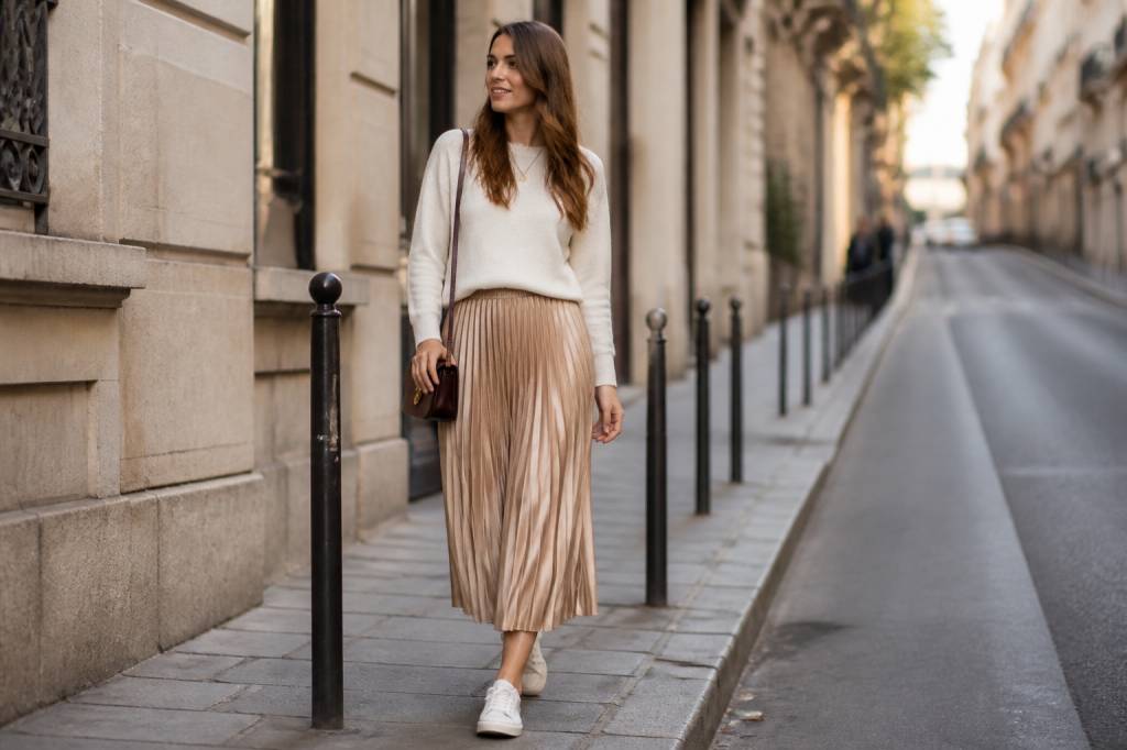 Comment porter une jupe plissée avec style en toute saison